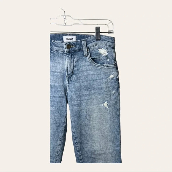 Women’s ANTHROPOLOGIE PISTOLA STRAIGHT LEG DENIM JEANS SIZE 25 LIGHT WASH COLOR - Picture 2 of 9